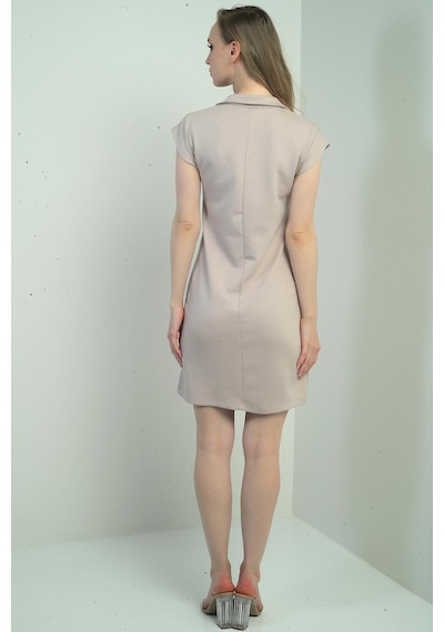 By Saygı Kadın Polo Yaka Elbise-40653 Bej