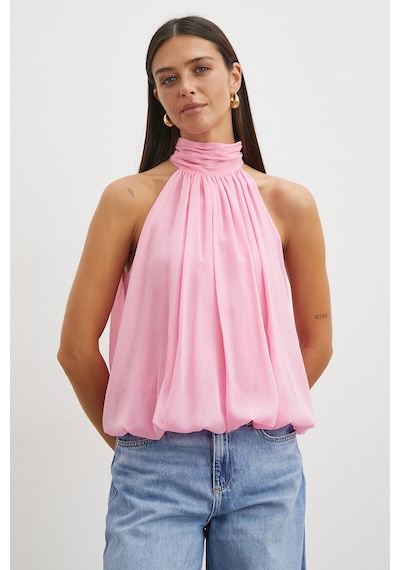 Uterpe Halter Yaka Drape Bluz Pembe