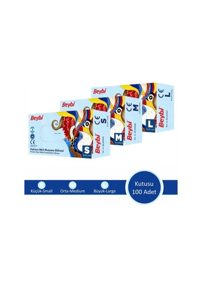 Beybi Mavi Pudrasız Nitril Eldiven M 20 x 100'lü