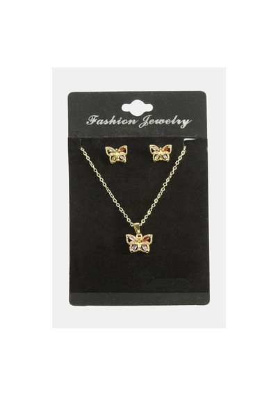 Kelebek Zirkon Taşlı Set Kolye Çok Renkli 88137622