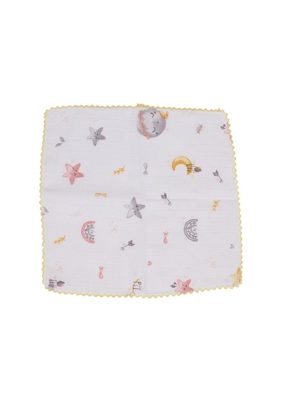 Unisex Sarı Biyeli Kırmızı Yıldız Desenli 28x28 6'lı Müslin Ağız Mendili Çok Renkli