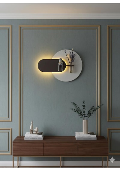 Karanfil Ahşap Pilli Ledli İskandinav Tarzı Salon Duvar Rafı Modern Çiçeklik 50 X 75 Cm Çok Renkli