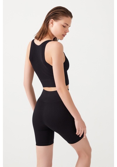 Los Ojos Kadın Siyah Askılı Fitilli Crop Top Büstiyer Scoop Siyah