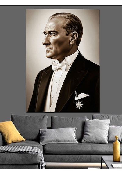 Atatürk Smokinli Profil Portresi Dekoratif Kanvas - Mdf Ahşap Tablo