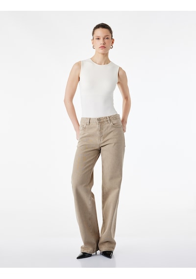 Koton Slim Fit Bisiklet Yaka Kolsuz Bodysuit Ekru 6sak10103ek