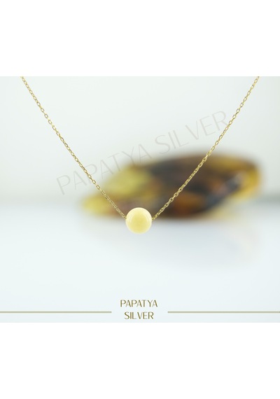 925 Ayar Papatya Silver Orjinal Kehribar Kolye
