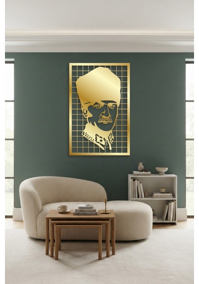 Mustafa Kemal Atatürk Metal Duvar Tablosu - Duvar Sanatı - Duvar Dekoru - Altın