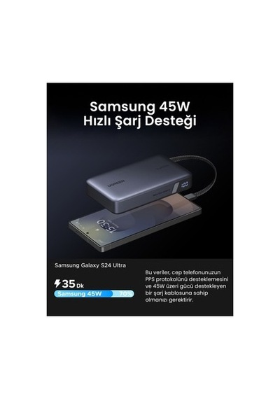 20000mah 67w Hızlı Şarj Powerbank, Dahili Kablolu 30.000 Mah