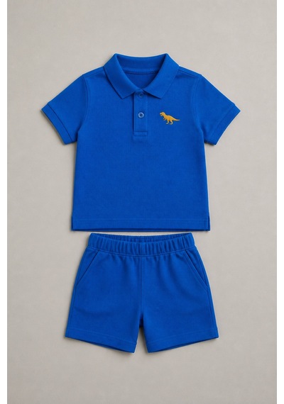 Eray Alp Kids Erkek Çocuk Mavi Polo Yaka Tişört Şort Takımı Yazlık Günlük Model