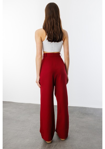 Genius Store Kadın Pileli Kumaş Yüksek Bel Palazzo Pantolon Pantolon-002 Bordo
