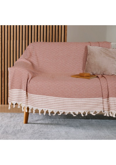 Buldan İşi Kaymaz Pamuklu 2'li Koltuk Örtüsü 170x210 Cm Kaliteli Koltuk Şalı Çekyat Kanepe Örtüsü 2 Adet Kiremit