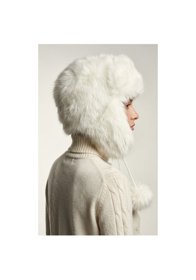 Emybox Rus Şapkası Kadın Ushanka Kürk Kalpak - Soğuk Geçirmez Kulaklı Ponponlu Kışlık Şapka Beyaz