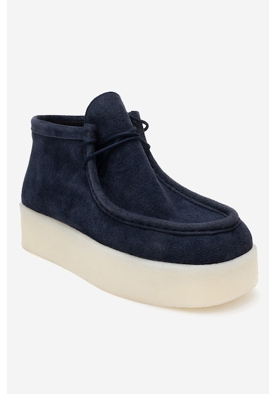 Luvishoes Luvi Shoes Melıa Lacivert Süet Hakiki Deri Kadın Bilekte Bot Lacivert