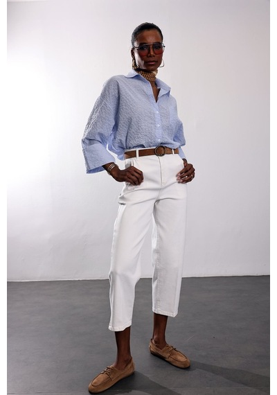 5in1Canpolat Beyaz Yüksek Bel Tensel Baggy Jean 3001 Beyaz