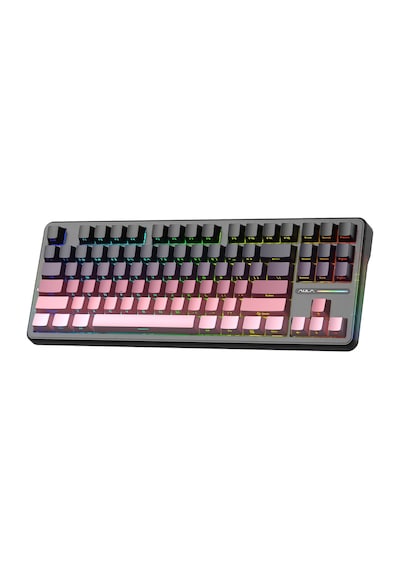 Aula F87 Pro Mekanik Rgb Tkl Graywood V4 Switch Kablosuz Makrolu Hot Swap Klavye Gradyan Pembe