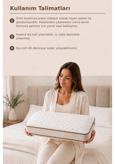 Propholis Klimalı Ortopedik Baş Boyun Destekli 40x60x15 Tombul Visco Visko Yastık - 1 Adet Beyaz