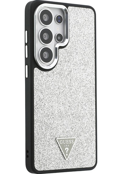 Galaxy Uyumlu S26 Ultra Kılıf Guess Lisanslı M-safe Metal Kamera Çerçeveli Üçgen Logolu Glitter Kapak Gümüş Gümüş
