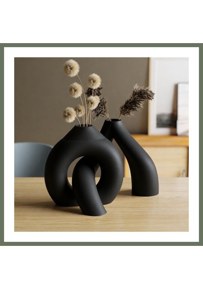 Bezos 3d Baskı Interlocking Vazo - İç İçe Geçen Dekoratif Vazo-siyah Bezos1