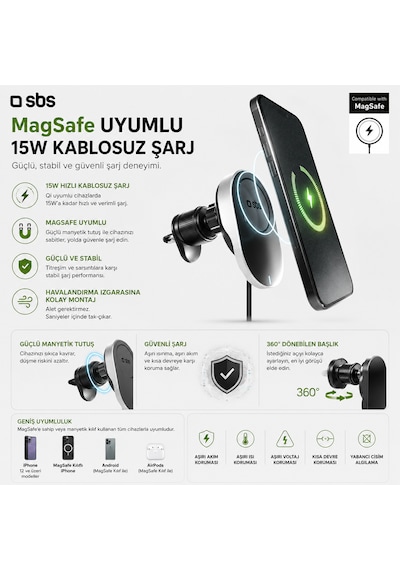 Sbs 15w Magsafe Araç İçi Kablosuz Şarjlı Telefon Tutucu Geri Çekilebilir Usb-c Kablo Havalandırma Izgarası İphone & Android Uyumlu Beyaz Sbs 15w Magsafe Araç İçi Kablosuz Şarjlı Telefon Tutucu Geri Çekilebilir Usb-c Kablo Havalandırma Izgarası İphone & Android Uyumlu Beyaz