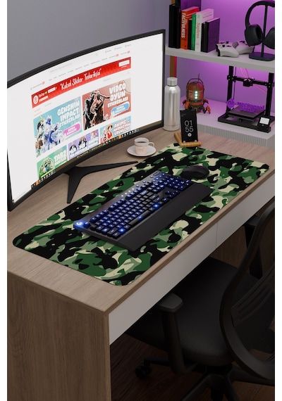 Kamuflaj Kaymaz Dikişli Kauçuk Oyuncu Mousepad V4 - 90x40 Xxl Gaming Mouse Pad Fare Altlığı