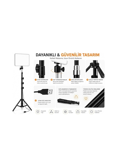 Led Video Işık Seti - Ayarlanabilir Tripod, Usb Kontrollü Sıcak/soğuk Işık, 3 Mod & 10 Parlaklık Seviyesi, Youtu