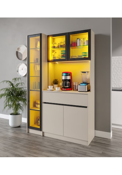 Lora Kum Beji Midi Sol Vitrinli Komple Mdf Led Aydınlatmalı Kahve Köşesi Lora Kum Beji Midi Sol Vitrinli Komple Mdf Led Aydınlatmalı Kahve Köşesi