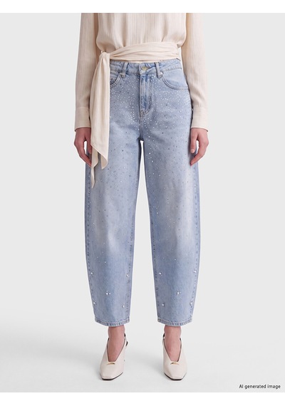 Lcw Jeans İndigo Balloon Fit Taşlı Kadın Jean Pantolon
