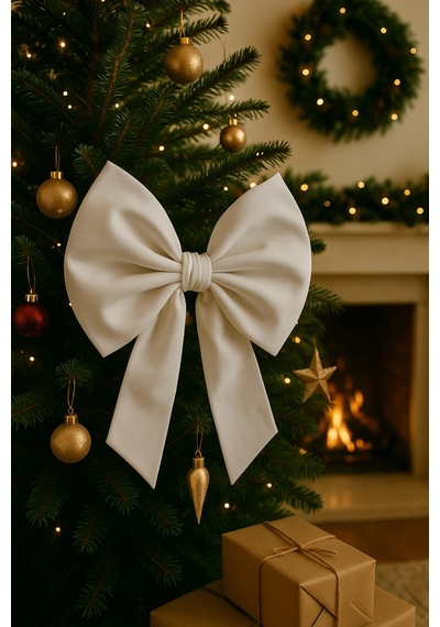 Yıllbaşı Ağaç Süs Noel Beyaz Fiyonk 30x35 Cm Küçük Beyaz - 789256581