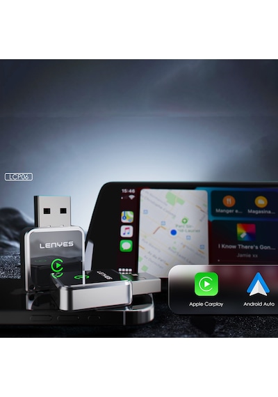 Lenyes Lcp06 Android Auto Destekli Carplay Usb Bluetooth 5.3 Wireless Transmitter Adaptör Siyah