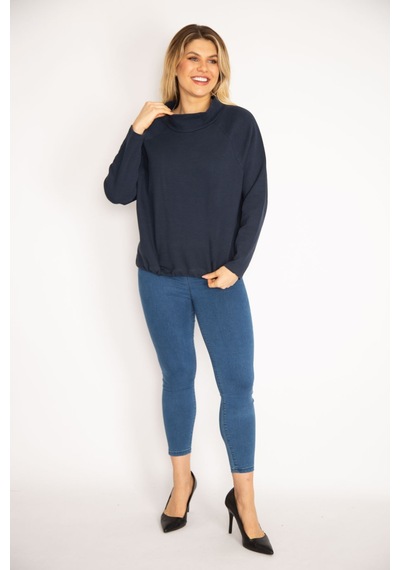 Şans Kadın Lacivert Reglan Kol Etek Ucu Kuşgözü Bağcıklı Sweatshirt 65n35182-lacivert Lacivert