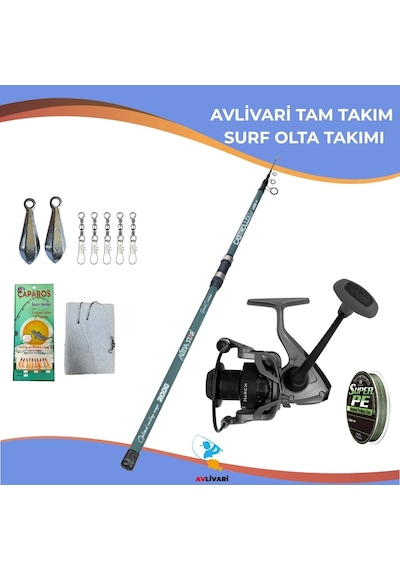 Avlivari Albastar Castrollo 420 Cm 100-200 Gr Carbon Surf Olta Seti + Albastar March 6000 Metal Olta Makinesi Tam Takım Kıyı Balıkçılığı-10276