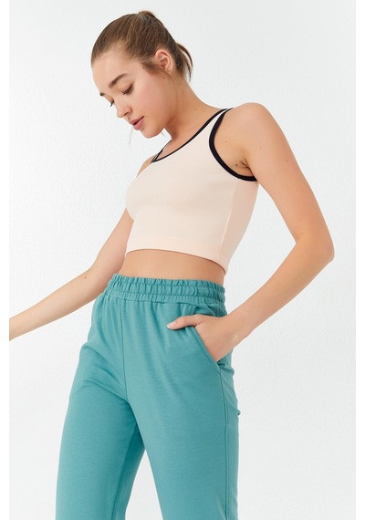 Tommy Life Somon Basic Sıfır Kol Dar Kalıp U Yaka Kadın Crop Top Atlet - 97162 Somon