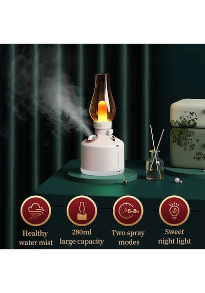 Nostaljik Gaz Lambası Tasarımlı Ultrasonik Difüzör Aromaterapi Nemlendirici Hava Nemlendirici