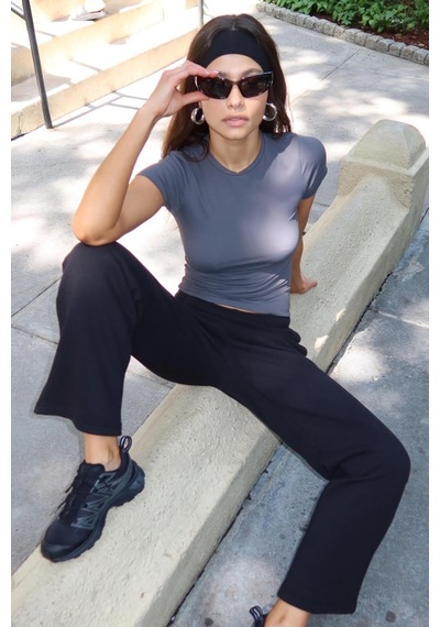 Madmext Siyah Wide Leg Basic Eşofman Altı Mg1916-siyah Siyah