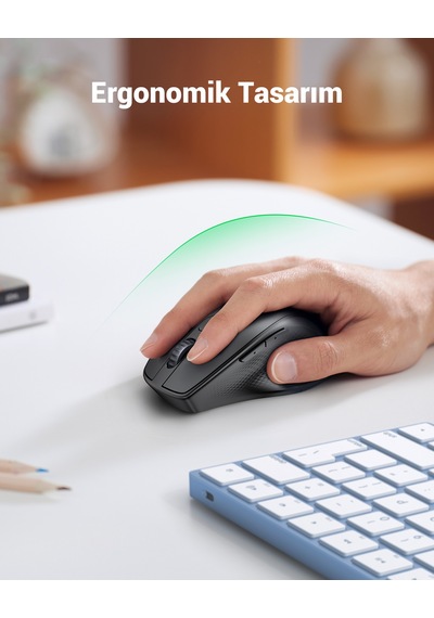 Ugreen Ergonomik Sessiz Çift Modlu Bluetooth & Wireless Kablosuz Mouse, Siyah, 90395 -