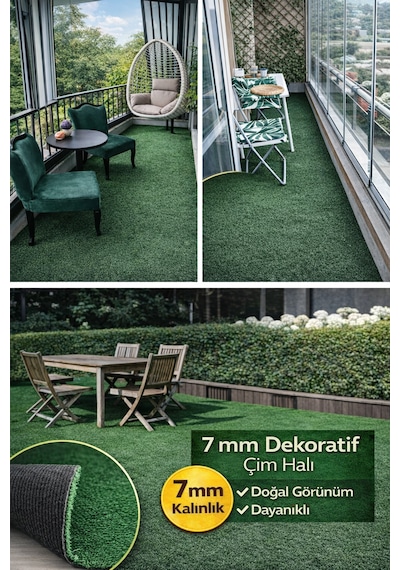 7 Mm Dekoratif Çim Halı Doğal Görünüm, Pratik Kullanım 100 x 100