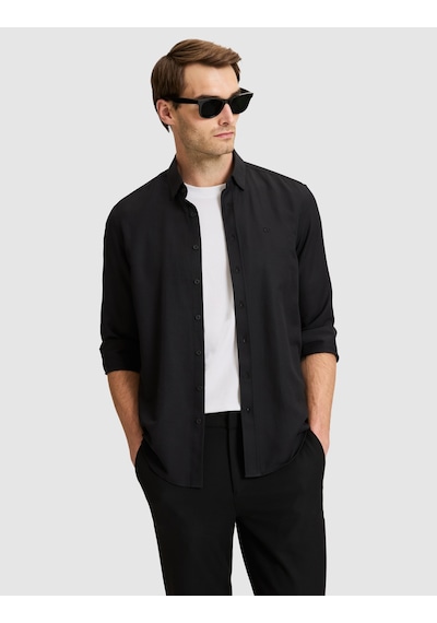 Pierre Cardin Siyah Slim Fit Dokulu Uzun Kollu Gömlek 50333820-vr046