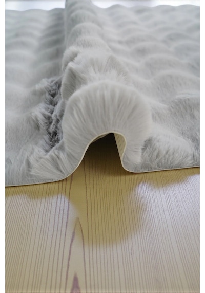 Prizma Bubble Peluş Pos Halı Kaymaz Latex Taban En 75 Gri