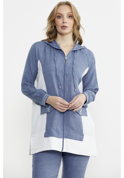 Sementa Keten Görünümlü Kapüşonlu Tunik Takım - Indigo Indigo