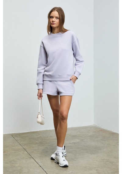 Grımelange Jennıfer Kadın Organik Pamuklu Nakışlı Yuvarlak Yakalı Oversize Lila Sweatshirt