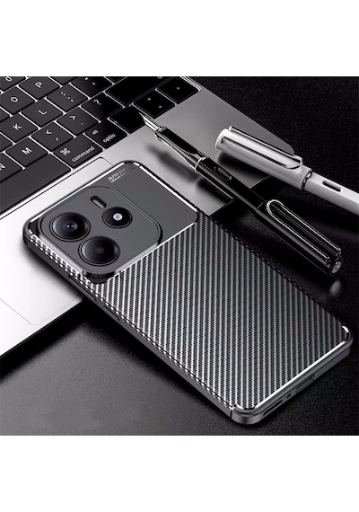 Xiaomi Redmi Note 14 Kılıf Kamera Korumalı Karbon Desenli Silikon