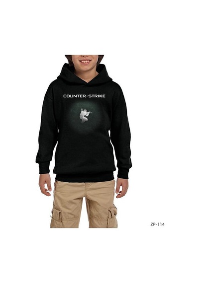 Zepplin Giyim Counter Strike Siyah Çocuk Kapşonlu Sweatshirt