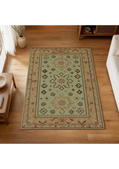 Kartela Halı Rustik Halı Jüt Taban Dokuma Halı Adaçayı Yeşili - 100 X 150 Cm