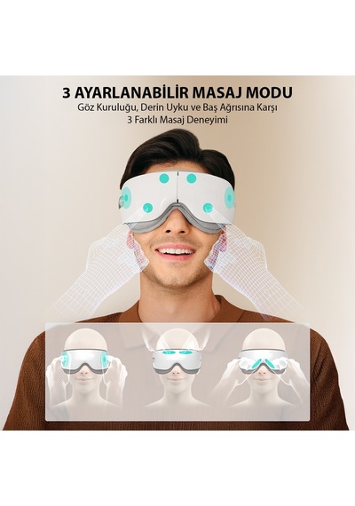 Es500 Göz Masaj Aleti Isı Terapili, Bluetooth Müzikli, Sessiz, Taşınabilir, 1500 Mah, Parlak Beyaz