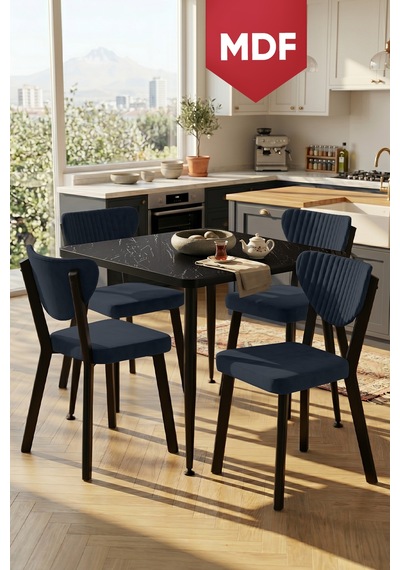 Estro Serisi Mdf Sabit 90x90 Siyah Mermer Desen Mutfak Masası Takımı 4 Adet Sandalye Siyah Mermer - Antrasit Estro Serisi Mdf Sabit 90x90 Siyah Mermer Desen Mutfak Masası Takımı 4 Adet Sandalye Siyah Mermer - Antrasit