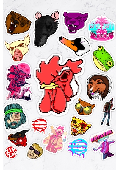 Hotline Miami Video Oyun Telefon Laptop Yapışkanlı Folyo Sticker Paketi 20 Adet Çok Renkli