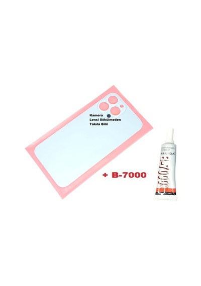 Tkgz Apple Uyumlu iPhone 13 Pro Max Arka Pil Batarya Kapağı Cam+b-7000 Mavi