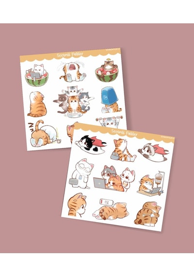 Kawai Cat -kedi Etiketleri -2 Li - -mat Kağıt-sevimli Kedi Çıkartmaları -sevimli Sticker -telefon Süslemeleri Kırmızı