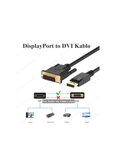 Yüksek Kalite Displayport To Dvi 24+1 Kablo - 1.8 Metre