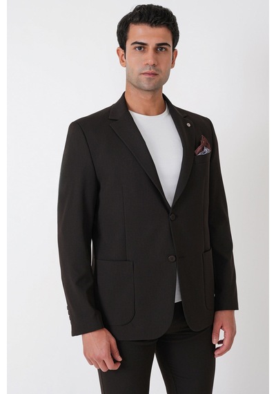 Comfort Fit Esnek Pamuklu Torba Cep Kahverengi Blazer Ceket C 743